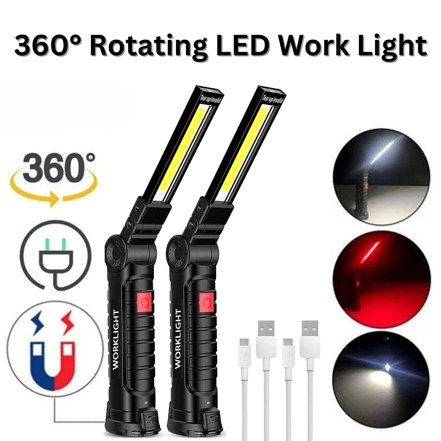360° Rotating LED Work Light with 5 Modes, Hook and Magnetic Base - Work Light Readi Gear