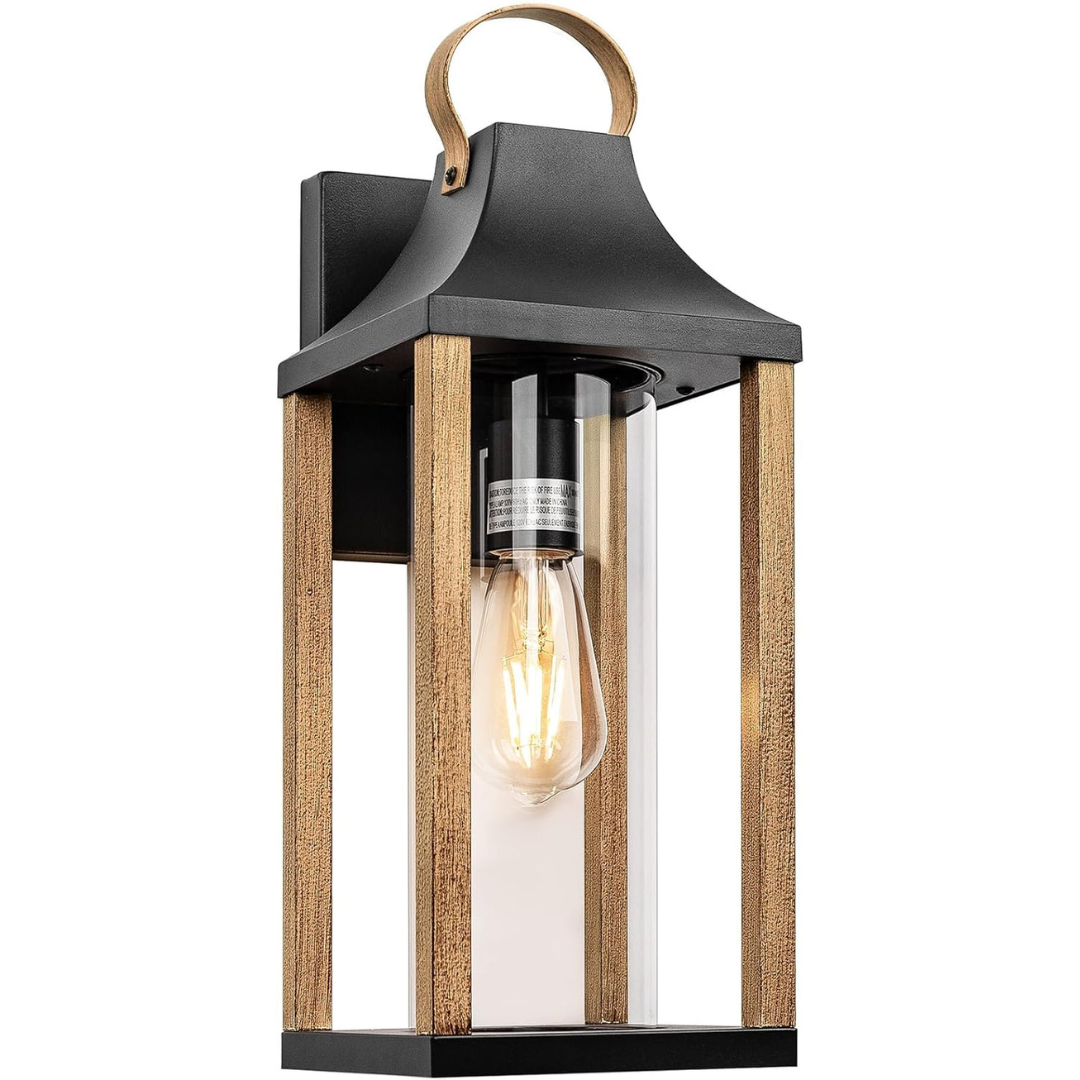 RusticWood Large 17" Outdoor Wall Sconce for Porch & Patio - Rustic wood porch sconce Readi Gear