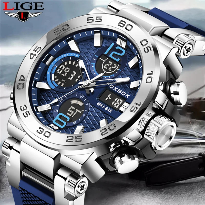 LIGE Men’s LCD Sports Watch - 50M Waterproof, Night Light, and Calendar - waterproof military watch Readi Gear