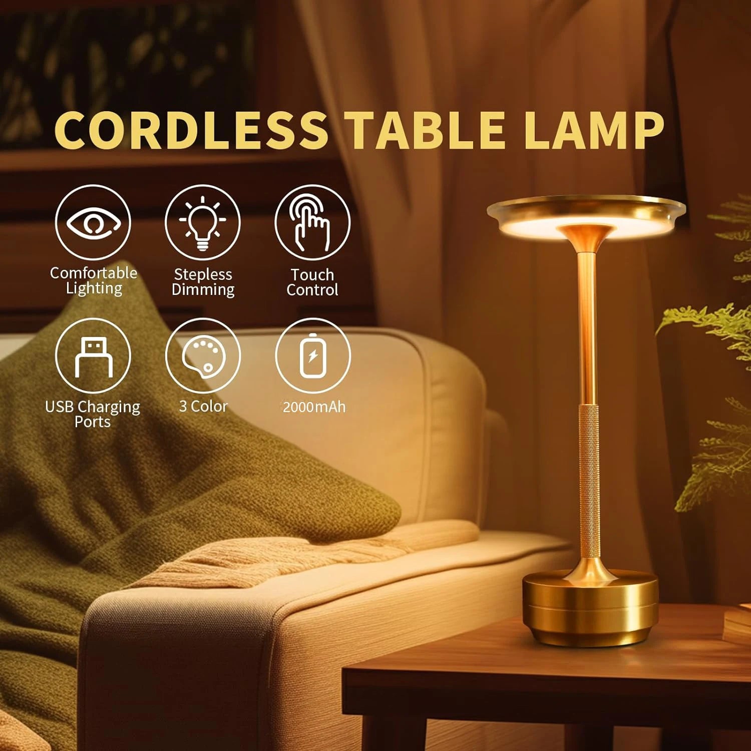 HaloGlow Ambient LED Table Lamp – Rechargeable, Cordless & Dimmable - rustic table lamp Readi Gear