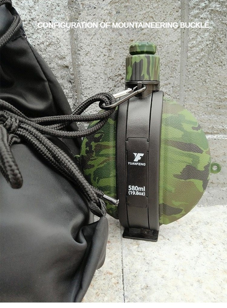 580ML Military Camouflage Water Bottle with Compass - Collapsible & Leakproof - Collapsible Canteen Readi Gear