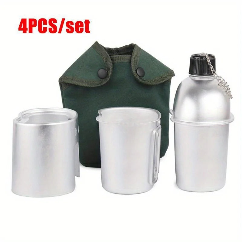 4-in-1 Survival Aluminum Canteen Kit - Water Bottle & Cookware Set - Canteen Set Readi Gear