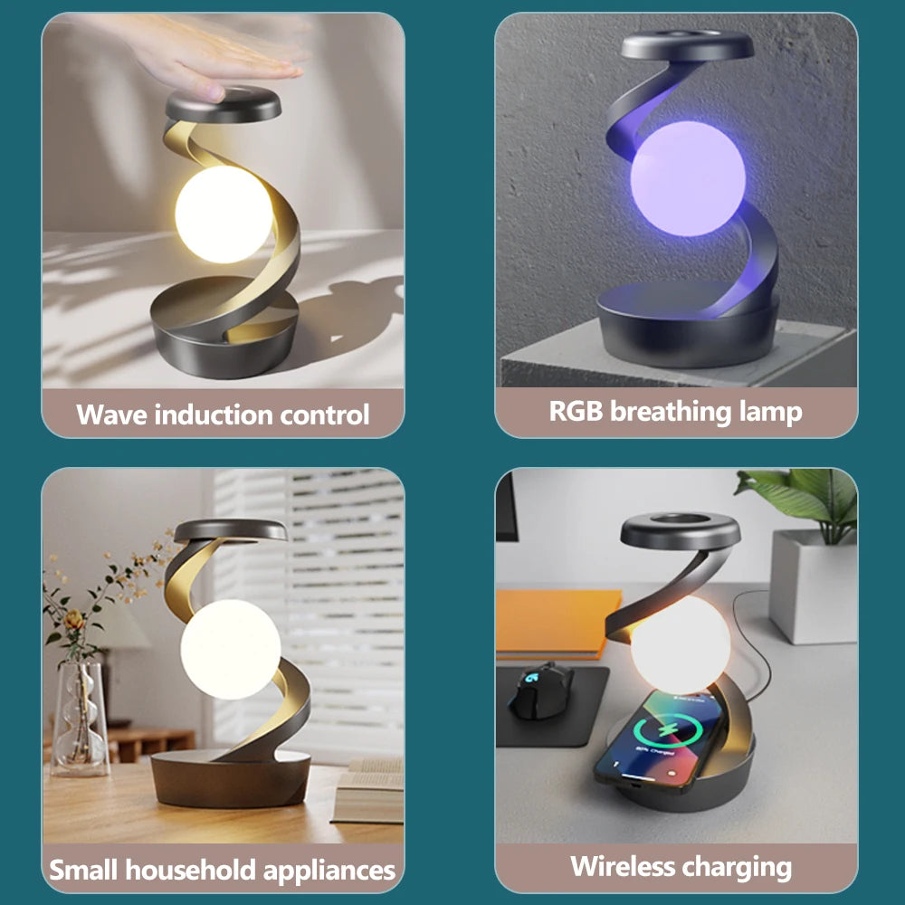 NovaGlow Floating Lamp - Wireless Charging & RGB Night Light - Floating Rotating Lamp w/ phone charger Readi Gear
