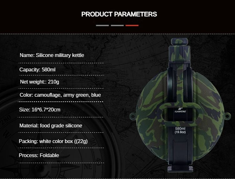 580ML Military Camouflage Water Bottle with Compass - Collapsible & Leakproof - Collapsible Canteen Readi Gear