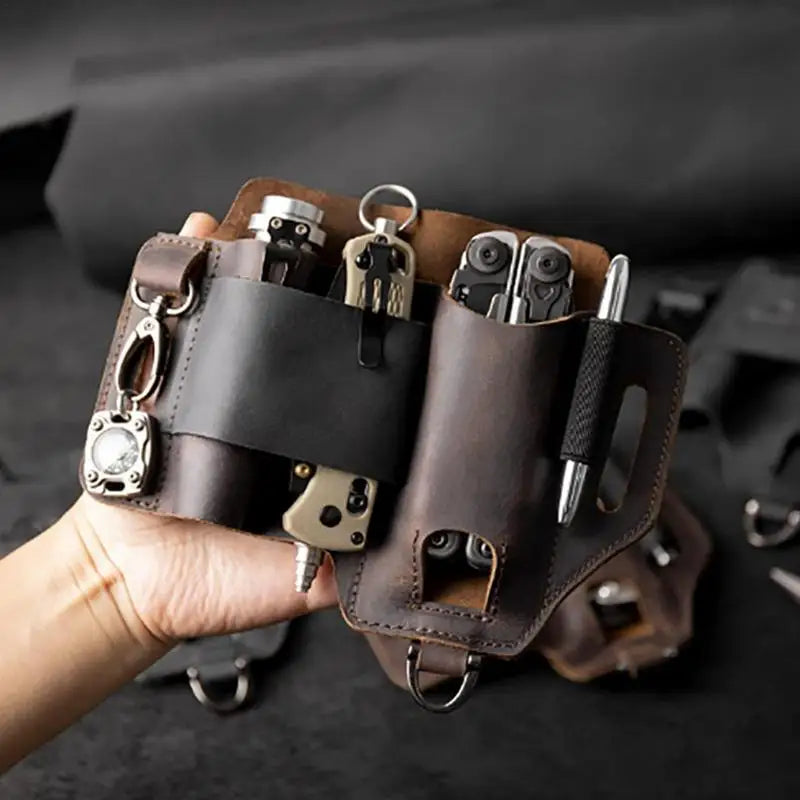 EDC Leather Multitool Organizer - Tactical Belt Sheath Holder - Leather Multitool Organizer Readi Gear