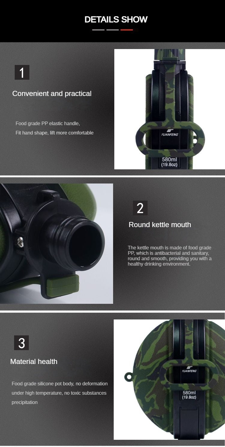 580ML Military Camouflage Water Bottle with Compass - Collapsible & Leakproof - Collapsible Canteen Readi Gear