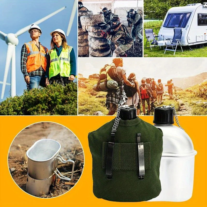 4-in-1 Survival Aluminum Canteen Kit - Water Bottle & Cookware Set - Canteen Set Readi Gear