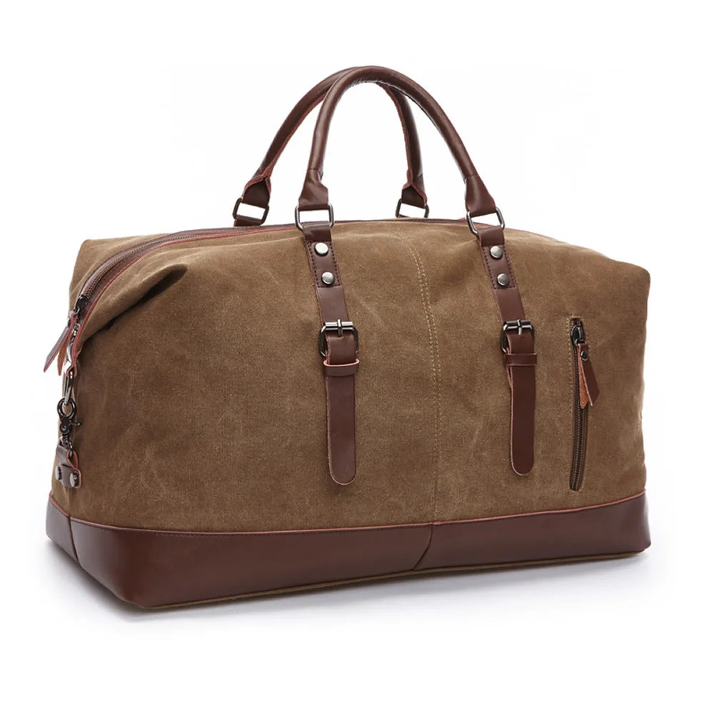 Explorer’s Classic Military Canvas & Leather Duffel Bag 55L - Canvas and Leather Duffel Bag Readi Gear