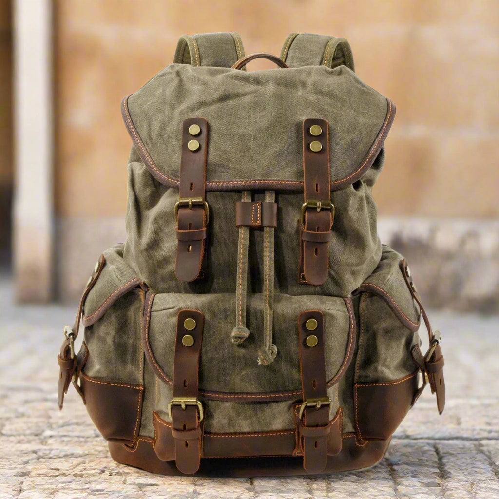 Vintage Waterproof Waxed Canvas Backpack – Travel & Laptop Rucksack - Vintage wax canvas backpack Readi Gear