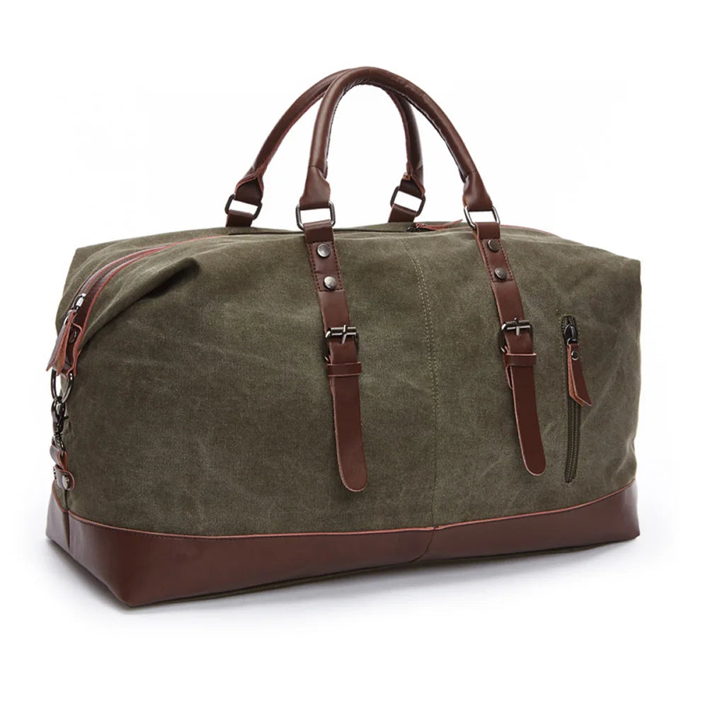 Explorer’s Classic Military Canvas & Leather Duffel Bag 55L - Canvas and Leather Duffel Bag Readi Gear