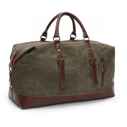 Explorer’s Classic Military Canvas & Leather Duffel Bag 55L - Canvas and Leather Duffel Bag Readi Gear