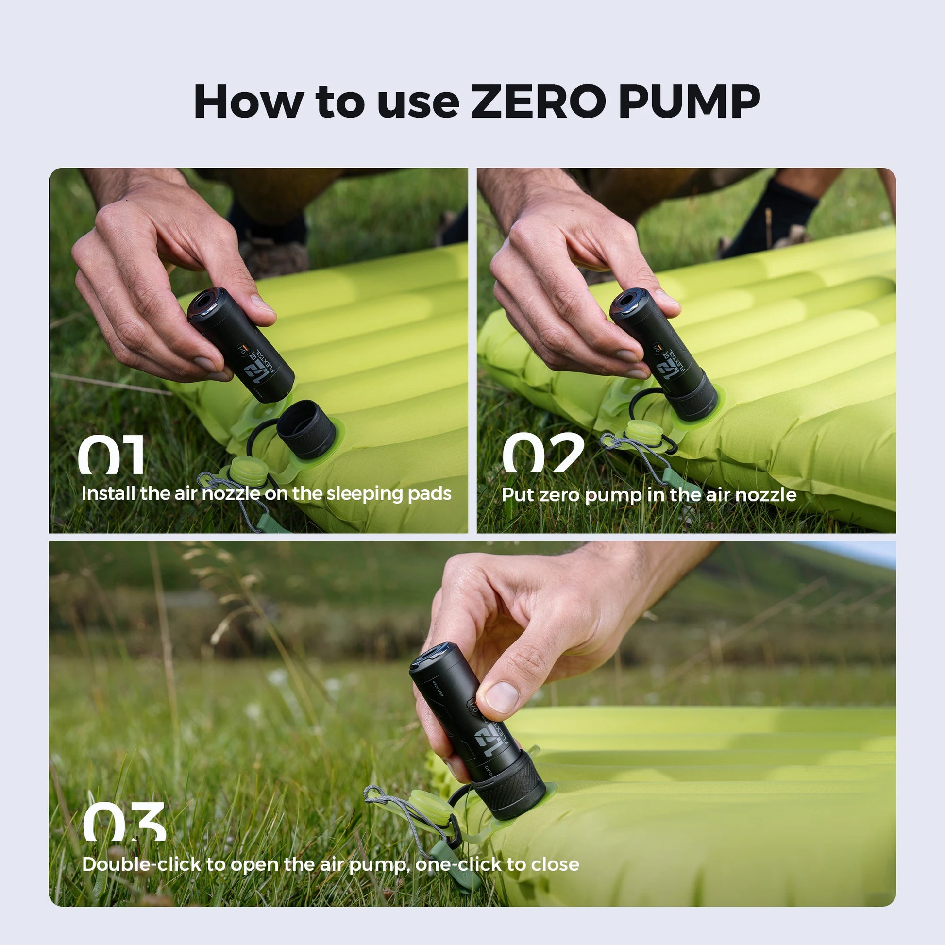 ZERO PUMP Ultra Mini Rechargeable Air Pump with 6 Nozzles for Camping - Air mattress pump Readi Gear