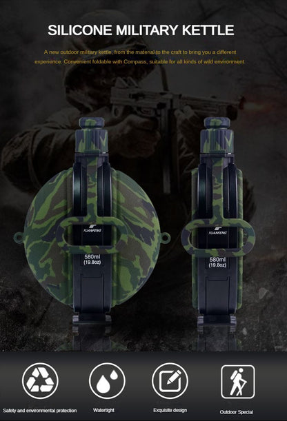 580ML Military Camouflage Water Bottle with Compass - Collapsible & Leakproof - Collapsible Canteen Readi Gear