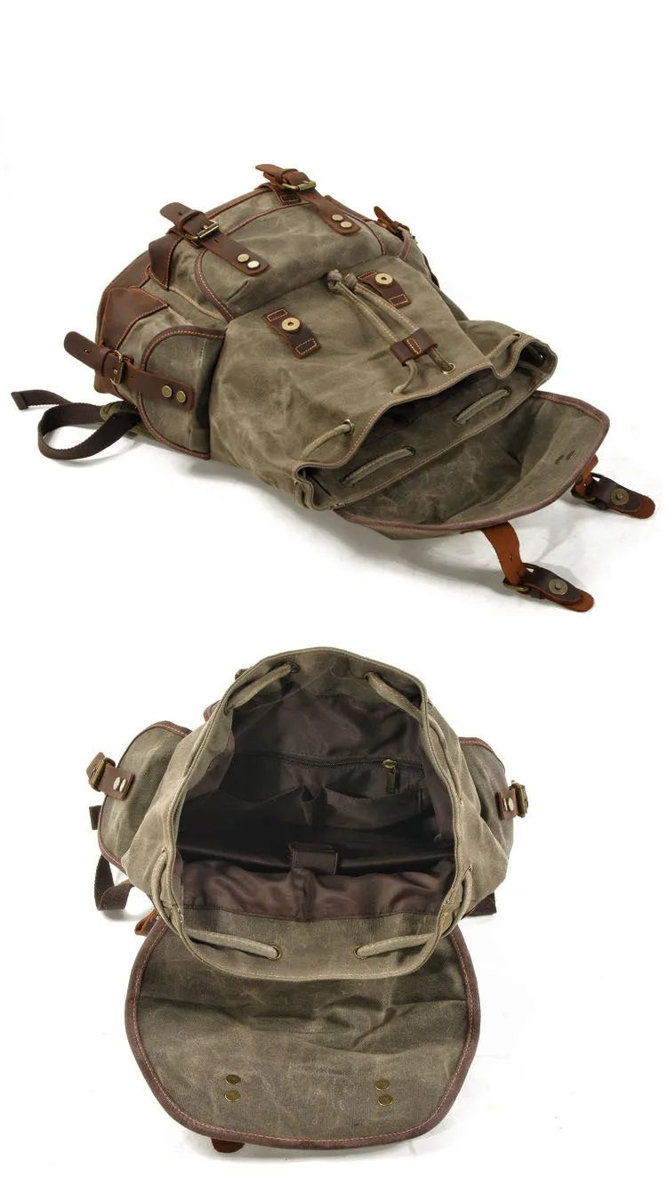 Vintage Waterproof Waxed Canvas Backpack – Travel & Laptop Rucksack - Vintage wax canvas backpack Readi Gear