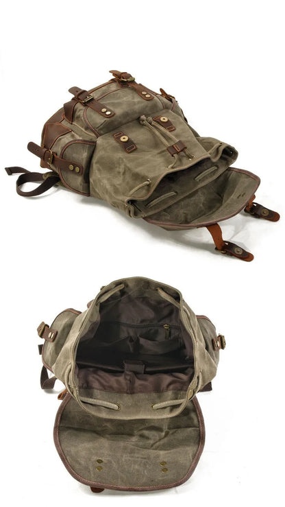 Vintage Waterproof Waxed Canvas Backpack – Travel & Laptop Rucksack - Vintage wax canvas backpack Readi Gear