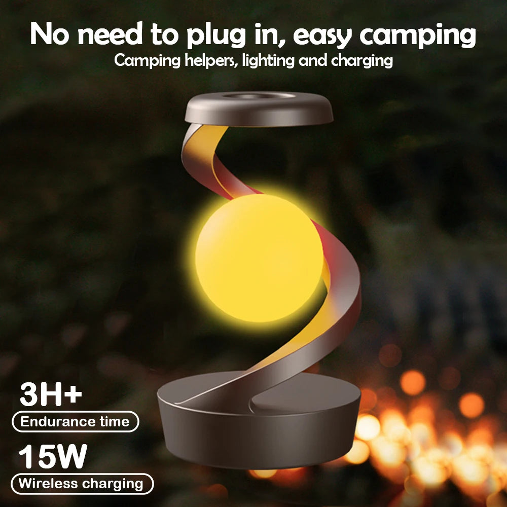 NovaGlow Floating Lamp - Wireless Charging & RGB Night Light - Floating Rotating Lamp w/ phone charger Readi Gear