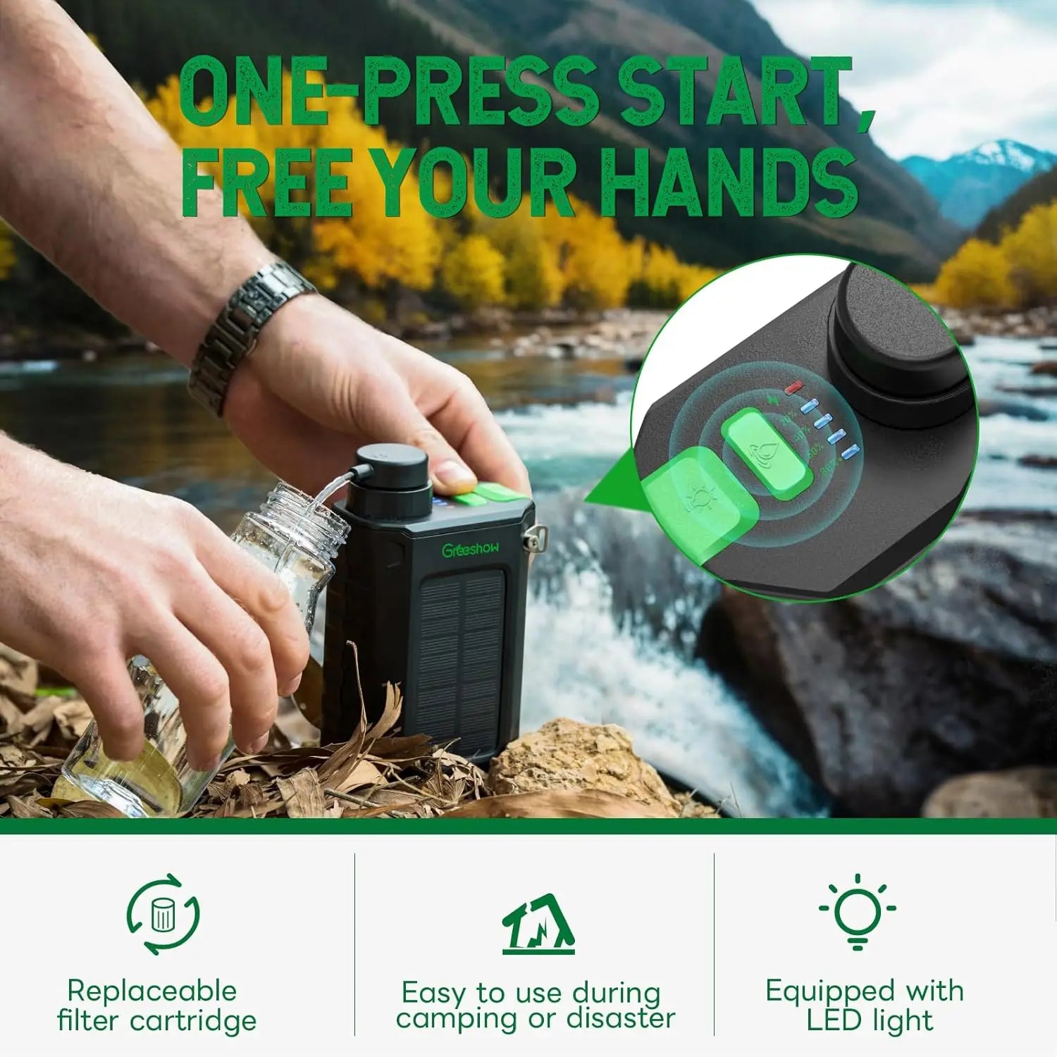 OutlanderPro Survival Water Filter with Solar Power Bank & Light - Survival water filter, power bank & LED light Readi Gear