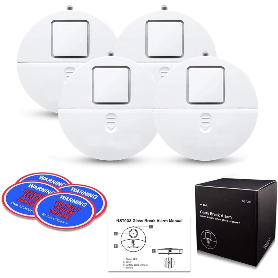 GlassBreak Defender – 4 Wireless Window Alarms with LED & Battery Alert