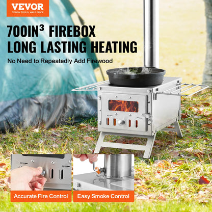 Stainless Steel Camping Wood Stove/Tent Heater with Chimney & Accessories - Stainless Steel Camping Wood Stove/Tent Heater with Chimney & Accessories Readi Gear
