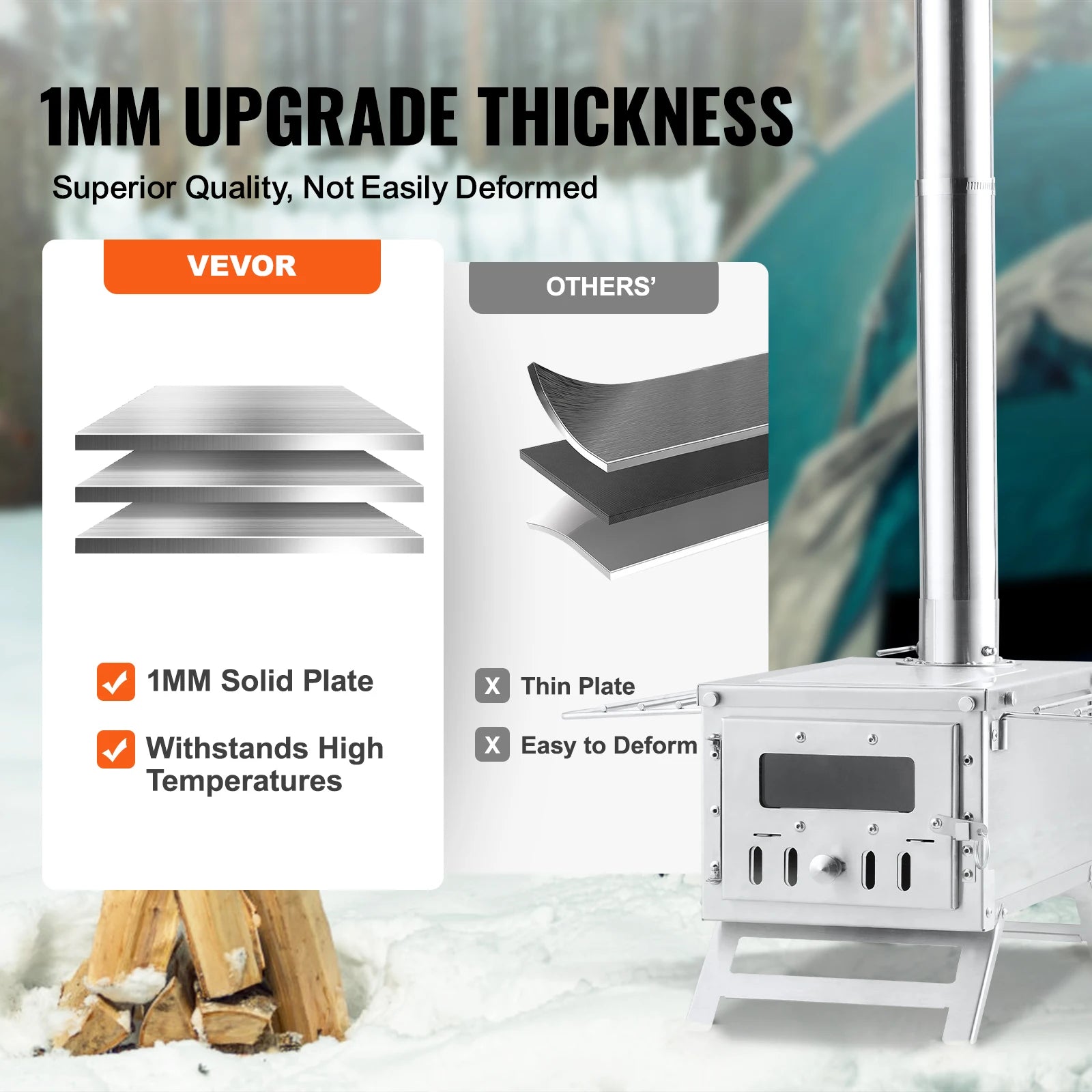 Stainless Steel Camping Wood Stove/Tent Heater with Chimney & Accessories - Stainless Steel Camping Wood Stove/Tent Heater with Chimney & Accessories Readi Gear