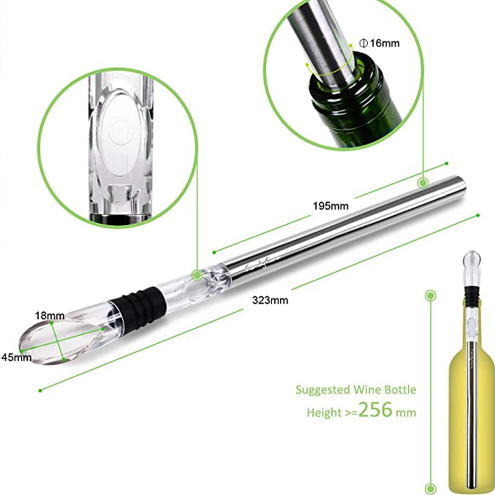 Stainless Steel Wine Chiller Stick: 3-in-1 Cooling Rod, Aerator & Stopper - Wine Chillers & Accessories Readi Gear