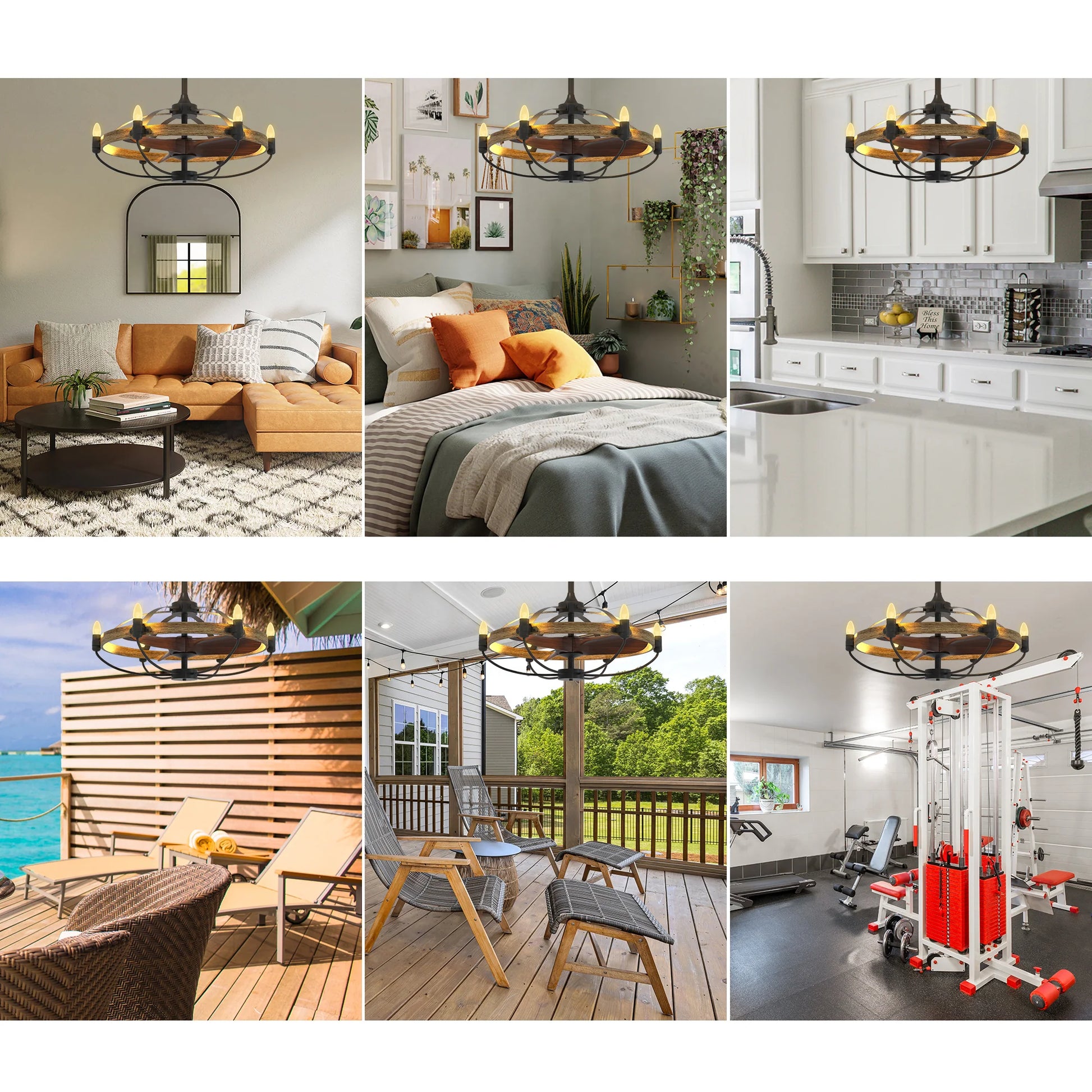 Rustic Farmhouse Caged Fan & Light Fixture with Remote - farmhouse caged ceiling fan light Readi Gear