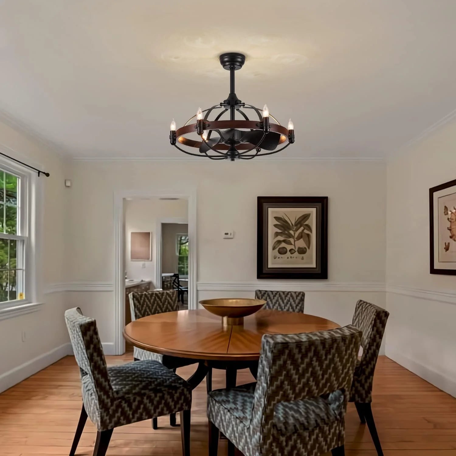 Rustic Farmhouse Caged Fan & Light Fixture with Remote - farmhouse caged ceiling fan light Readi Gear