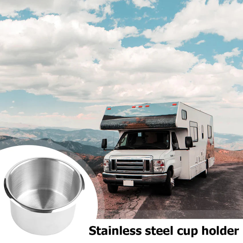 Universal Stainless Steel Cup Holder - Car, Boat, RV, Truck, Marine (2 Pack) - Stainless steel cup holder Readi Gear