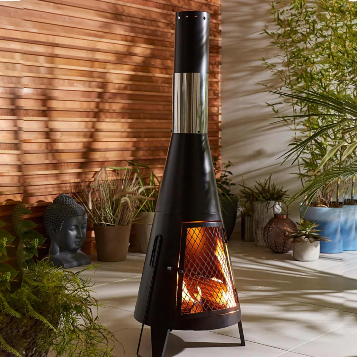 FireFlow Mesh Chiminea - Modern Wood-Burning Outdoor Fireplace - Outdoor chiminea Readi Gear