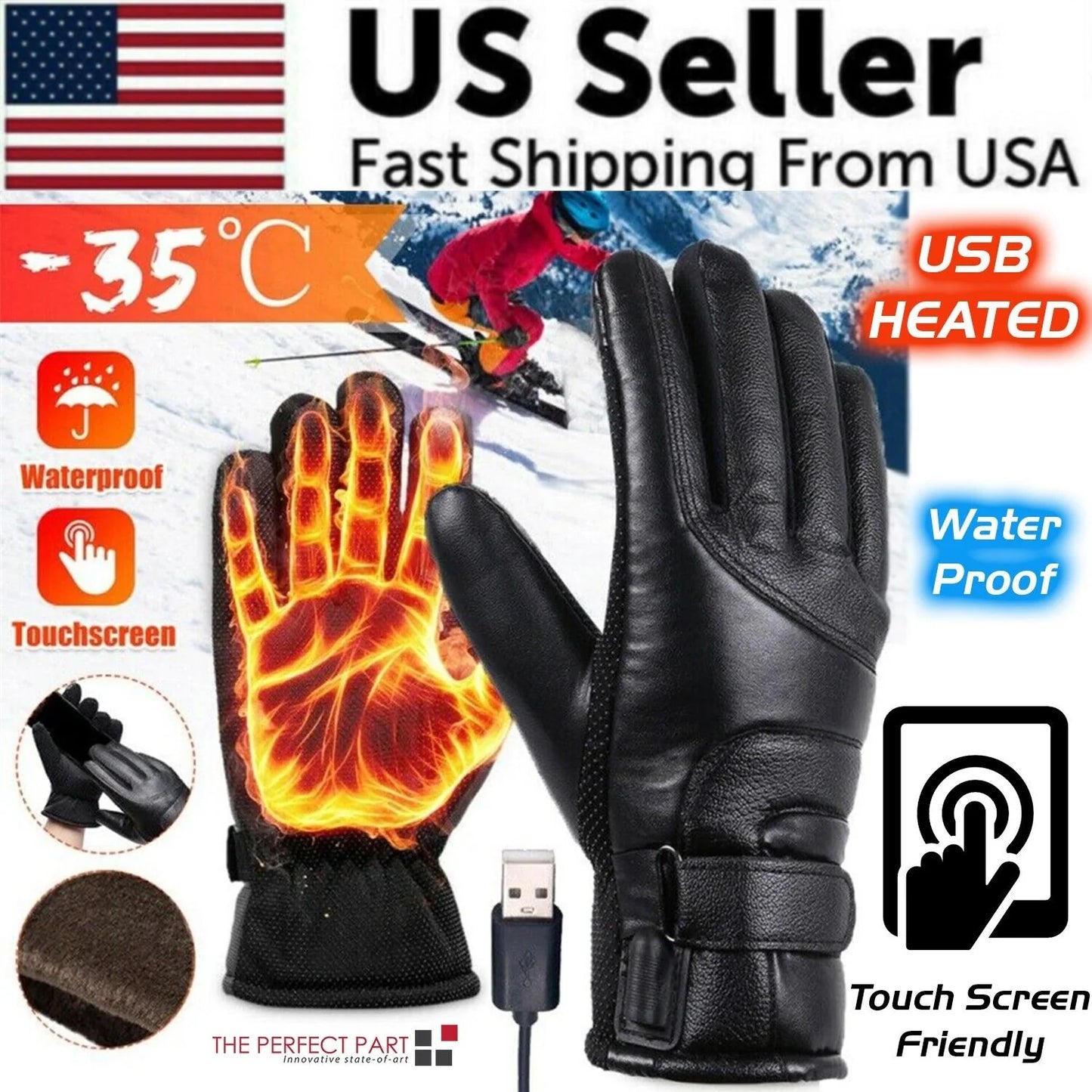 Winter USB Heated Gloves - Thermal, Waterproof, Touchscreen Hand Warmers - USB Winter Gloves Readi Gear