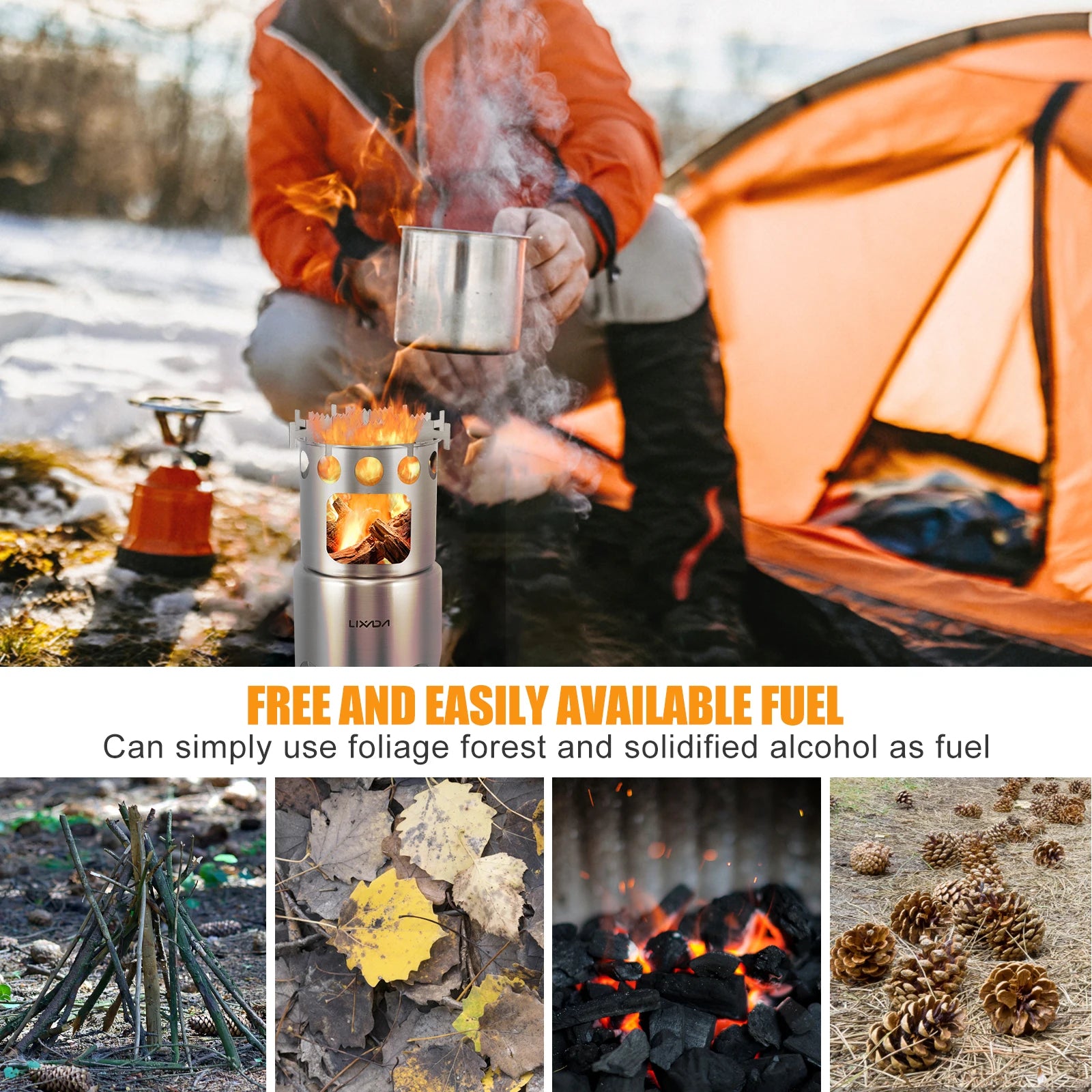 Lixada Portable Wood Stove - Lightweight Stainless Steel Cooking Burner for Camping - Portable Cooking Stove Readi Gear