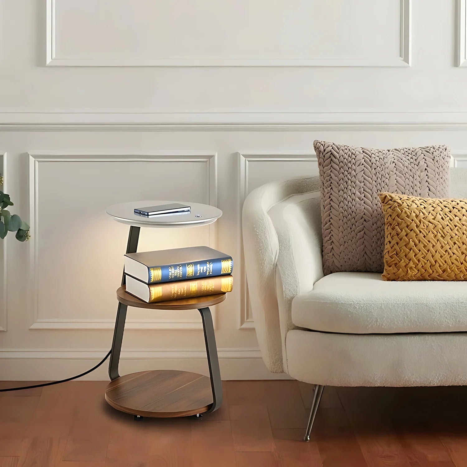 SmartGlow Nightstand: Dimmable LED Nightlight & Wireless Device Charger - Nightstand with light and charger Readi Gear