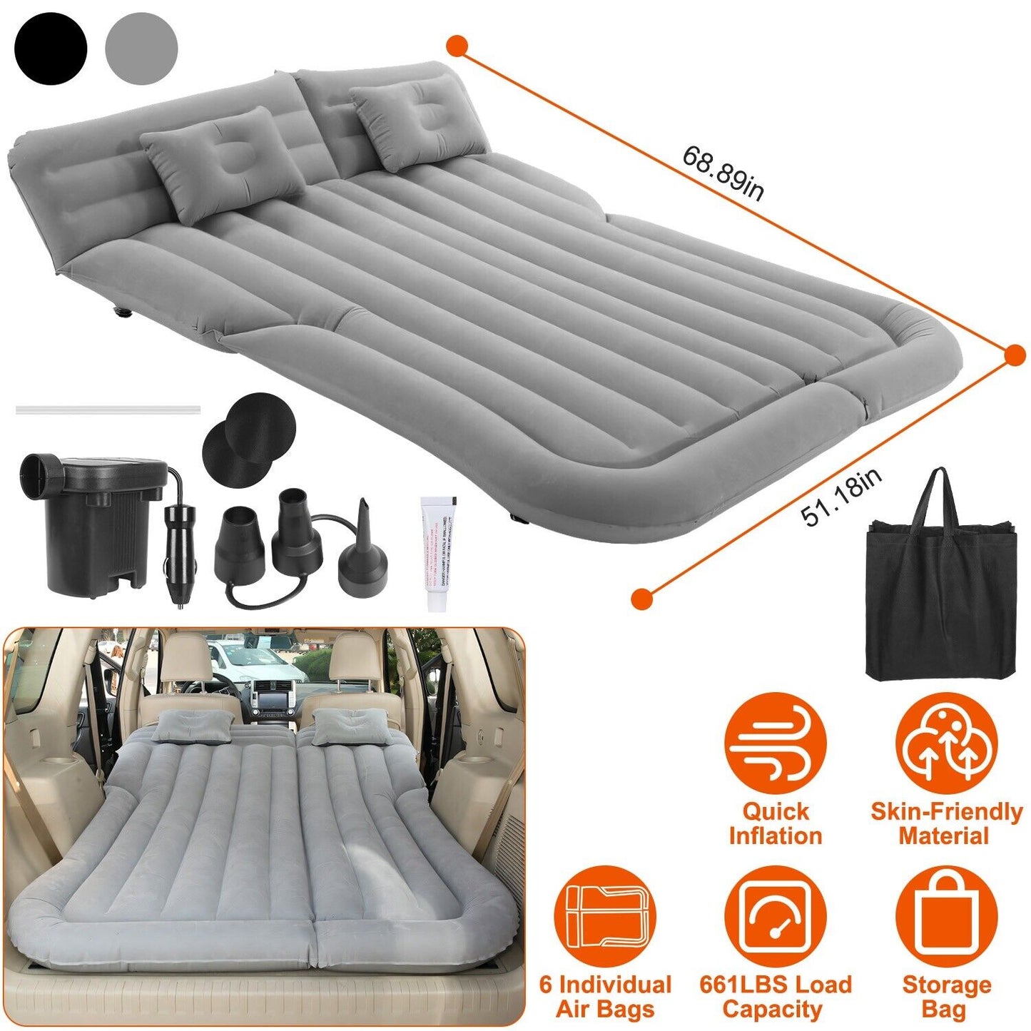 Ultimate Inflatable Car/SUV Mattress – Backseat Bed w/ Pump & 2 Pillows - Car Air Mattress Readi Gear
