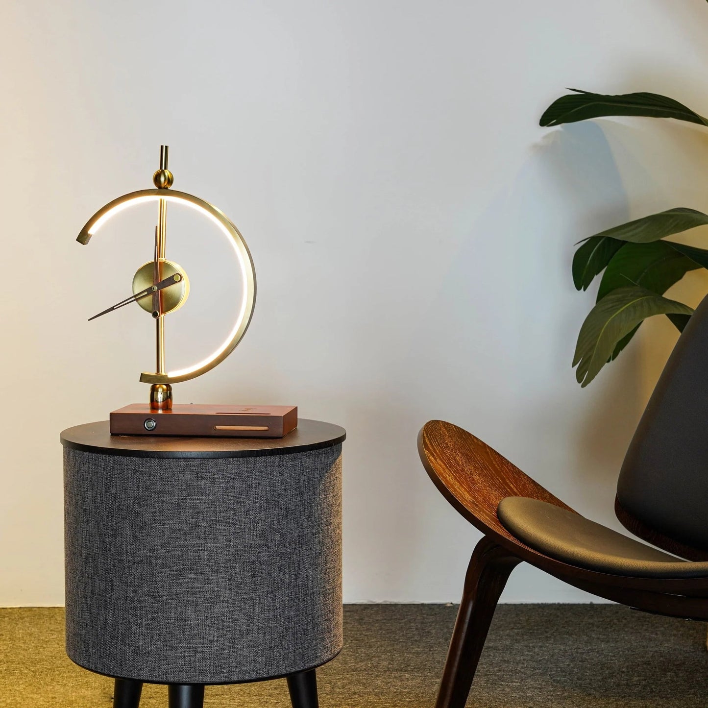 GoldenArc Desk Clock & Lamp – Modern Brass with Wireless Charger & USB - Readi Gear