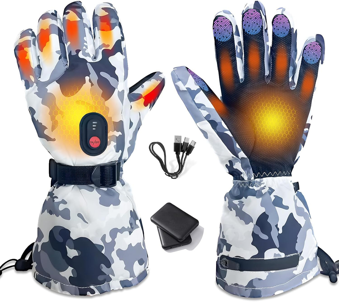 SnowStealth USB Rechargeable Heated Ski/Hunting Gloves - Touchscreen, Waterproof - USB Heated Gloves Readi Gear