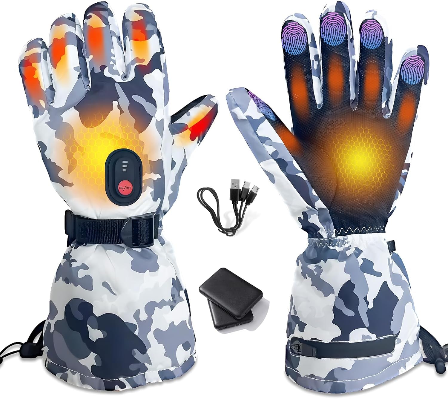 SnowStealth USB Rechargeable Heated Ski/Hunting Gloves - Touchscreen, Waterproof - USB Heated Gloves Readi Gear