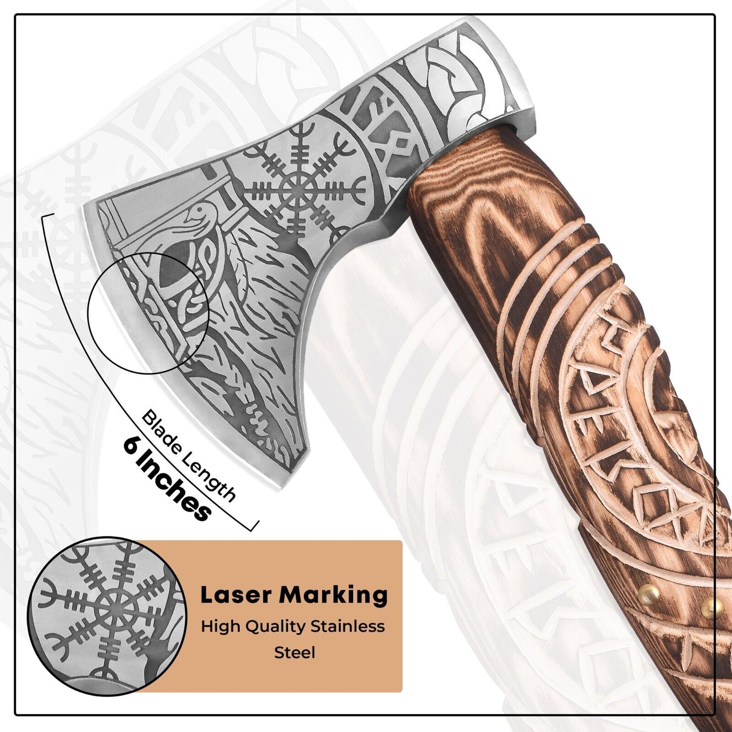 Handmade Carbon Steel Viking Axe – Carved Ashwood Handle & Leather Sheath - Viking Axe Readi Gear