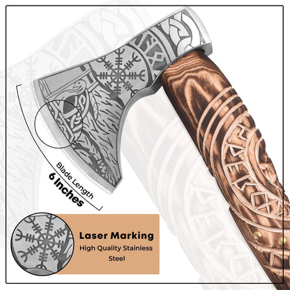 Handmade Carbon Steel Viking Axe – Carved Ashwood Handle & Leather Sheath - Viking Axe Readi Gear