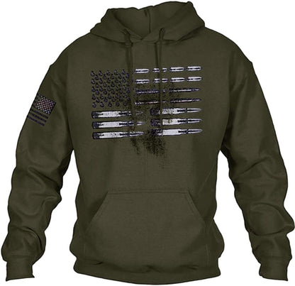 American Pride Bullet Flag Hoodie - Men's Vintage Pullover Sweatshirt - American Flag Bullet Hoodie Readi Gear