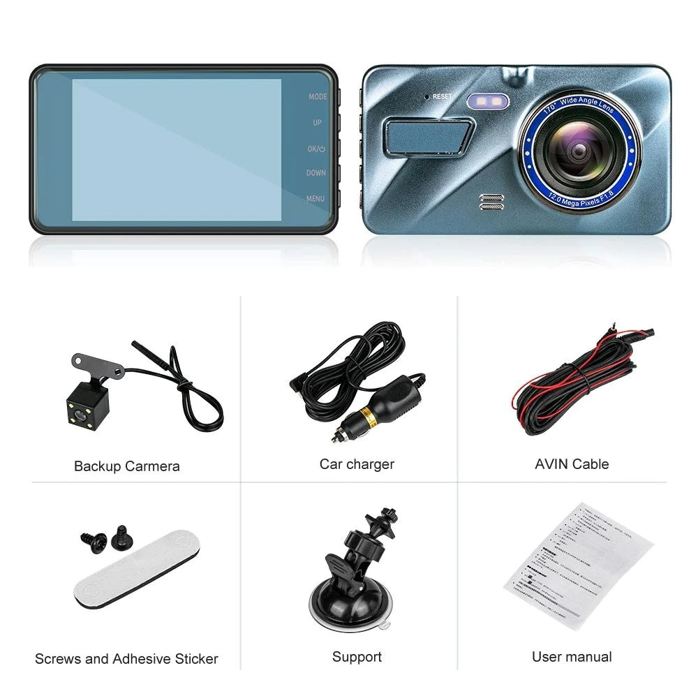4” HD Touch Screen Dual Lens Dash Cam Recorder – Front & Rear Night Vision - Dash camera Readi Gear