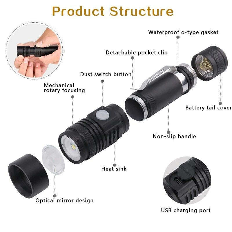 Ultra Bright 90000LM LED Flashlight - Zoomable & Rechargeable - Multifunctional Flashlight Readi Gear