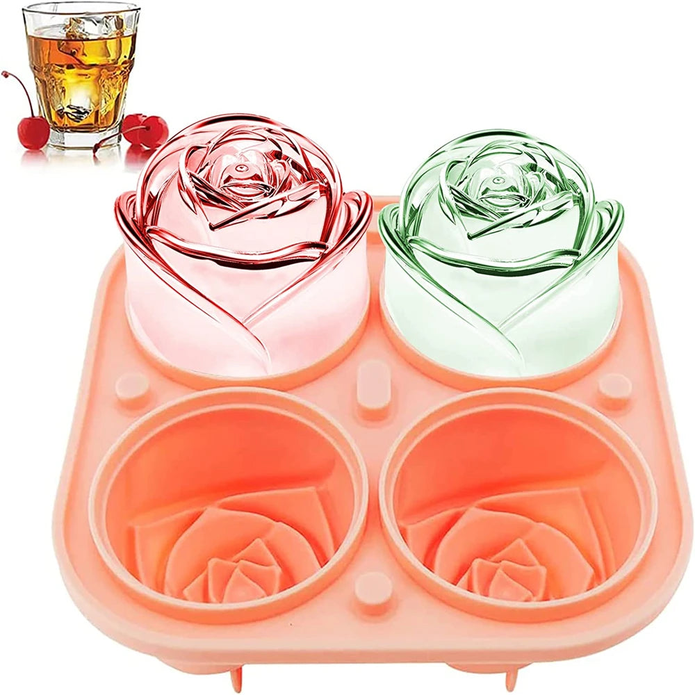 ChillRose 3D Ice Molds - 4 Large Flower Shaped Ice Cubes - Rose 3D Ice Cube Mold Readi Gear