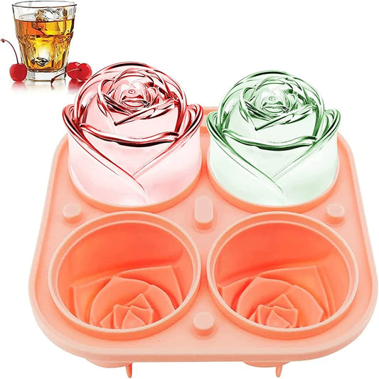 ChillRose 3D Ice Molds - 4 Large Flower Shaped Ice Cubes - Rose 3D Ice Cube Mold Readi Gear