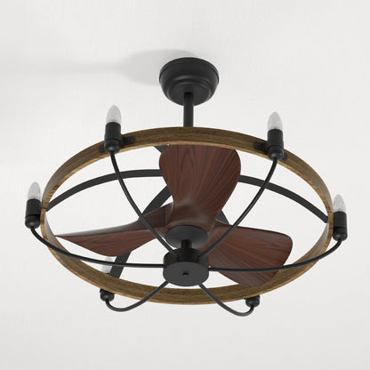 Rustic Farmhouse Caged Fan & Light Fixture with Remote - farmhouse caged ceiling fan light Readi Gear