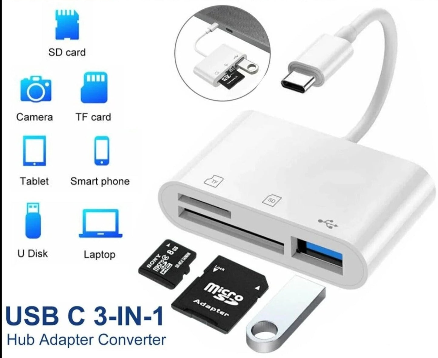 PowerHub USB-C 3-in-1 Adapter with SD Card Reader - USB-C Adapters & Hubs Readi Gear