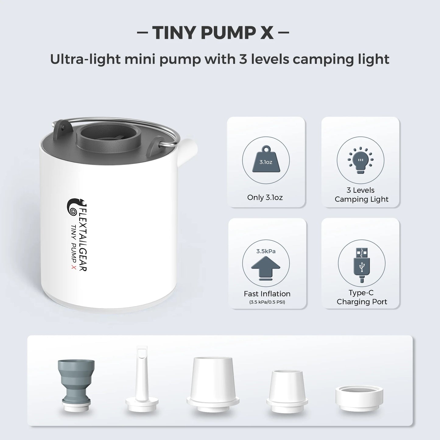 Ultra-Compact Air Pump & Camping Light, USB Rechargeable - Mini air pump Readi Gear