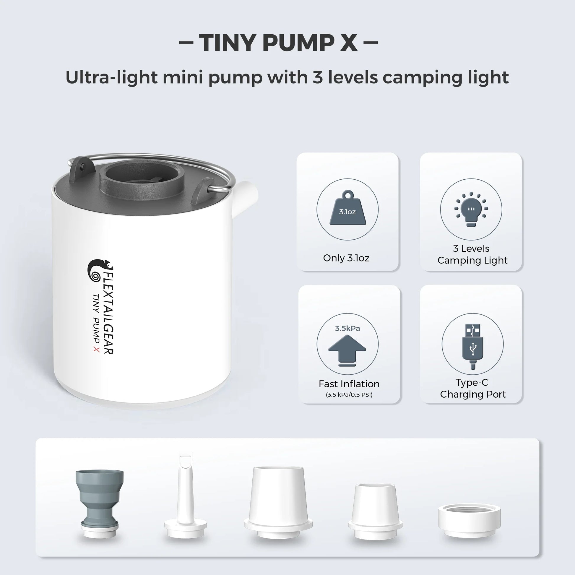 Ultra-Compact Air Pump & Camping Light, USB Rechargeable - Mini air pump Readi Gear