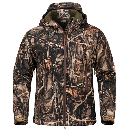 StealthCamo Waterproof Hooded Tactical Jacket - Warm Fleece, Windproof, Silent - Camouflage Jacket Readi Gear