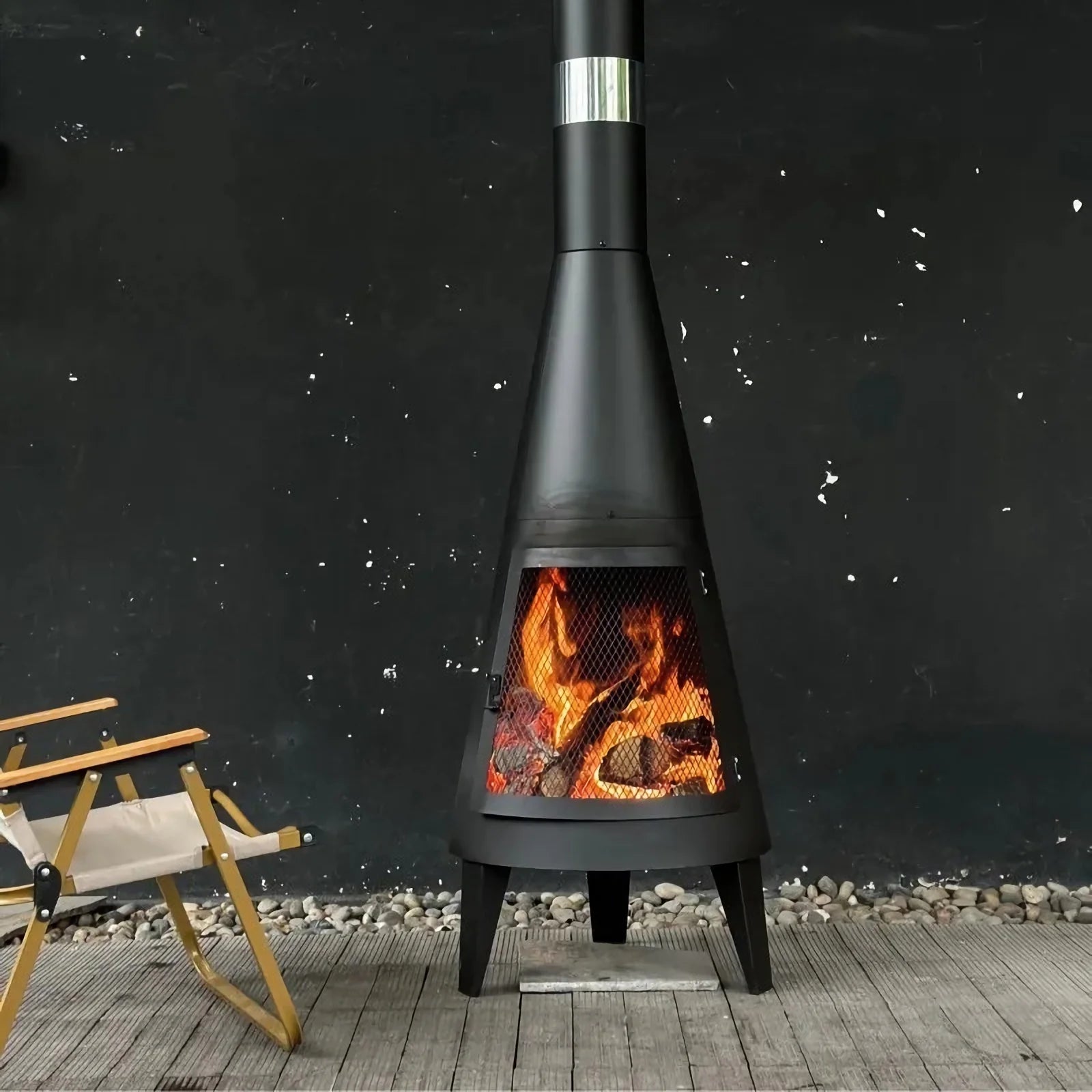 FireFlow Mesh Chiminea - Modern Wood-Burning Outdoor Fireplace - Outdoor chiminea Readi Gear