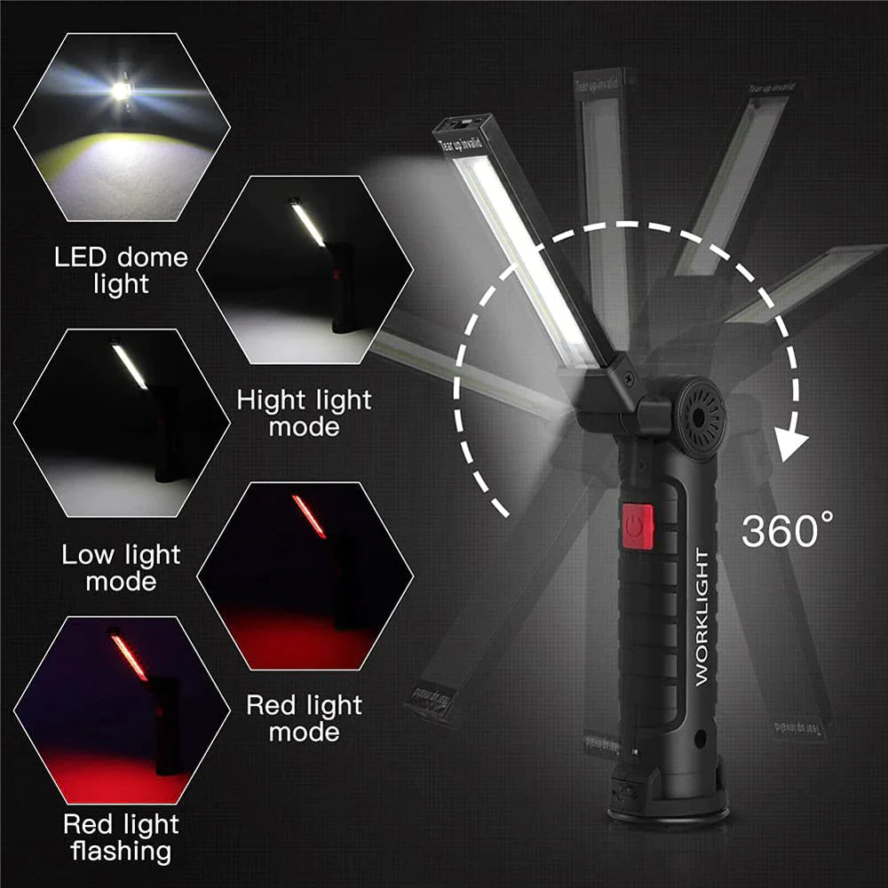 360° Rotating LED Work Light with 5 Modes, Hook and Magnetic Base - Work Light Readi Gear